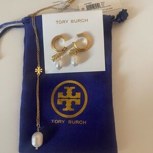 Tory Burch Gold and Pearl Drop Earrings